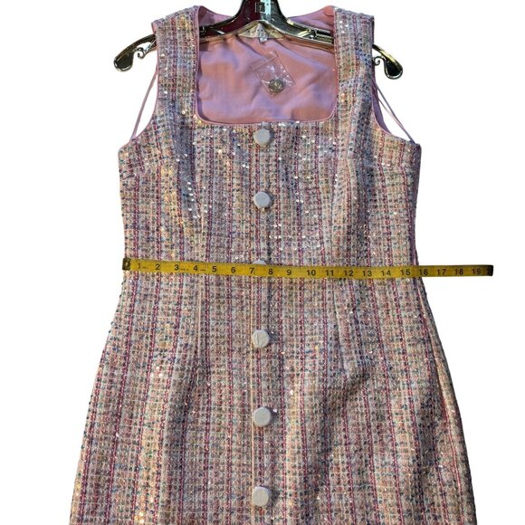 Endless Rose Pink Tweed Mini Dress With Sequins & Buttons Size M Sleeveless - Picture 10 of 16